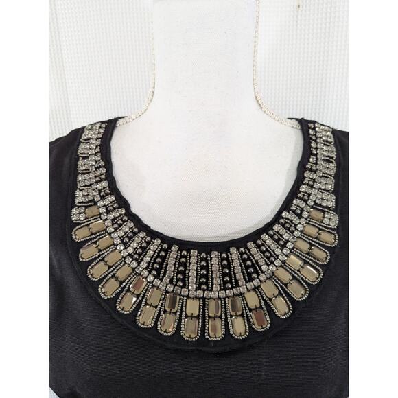 ALFANI! STUNNING! ELEGANT JEWEL & PEARL ENCRUSTED NECK BLACK SHELL DRESS! SZ 6 - Picture 5 of 9